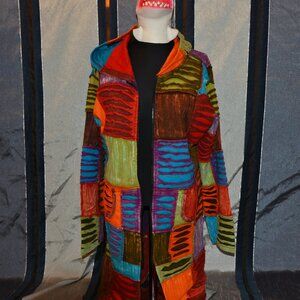 🚫SOLD🚫 Greater Good Network Hoodie Women L/XL Colorblock Patchwork Purple Green